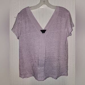 Sanctuary-Lavender V-Neck Short Sleeve Linen Top. Petite M